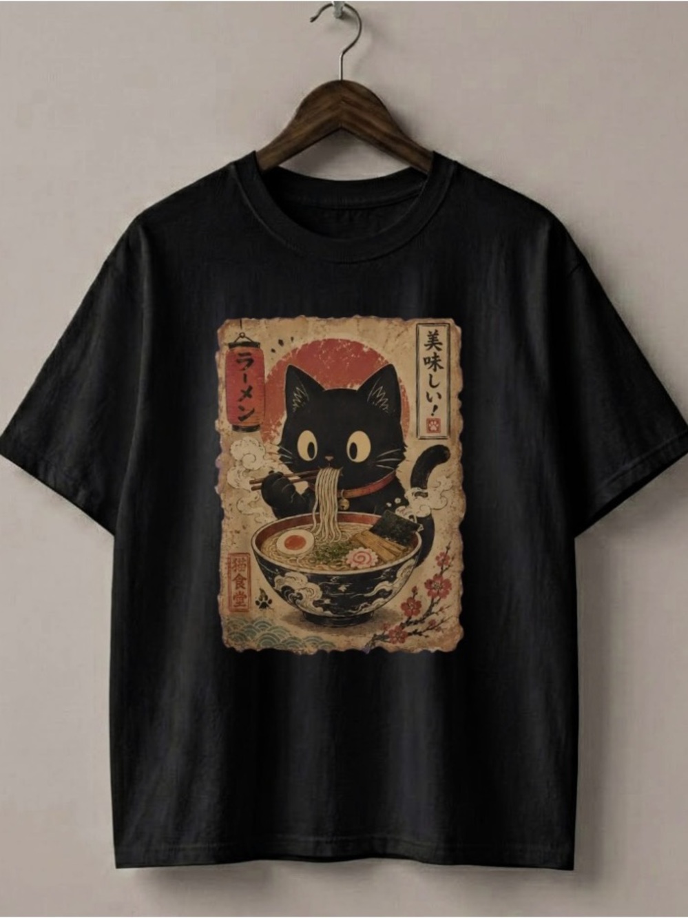 Ramen Cat Japanese Food Retro Graphic Tee | Gildan 5000